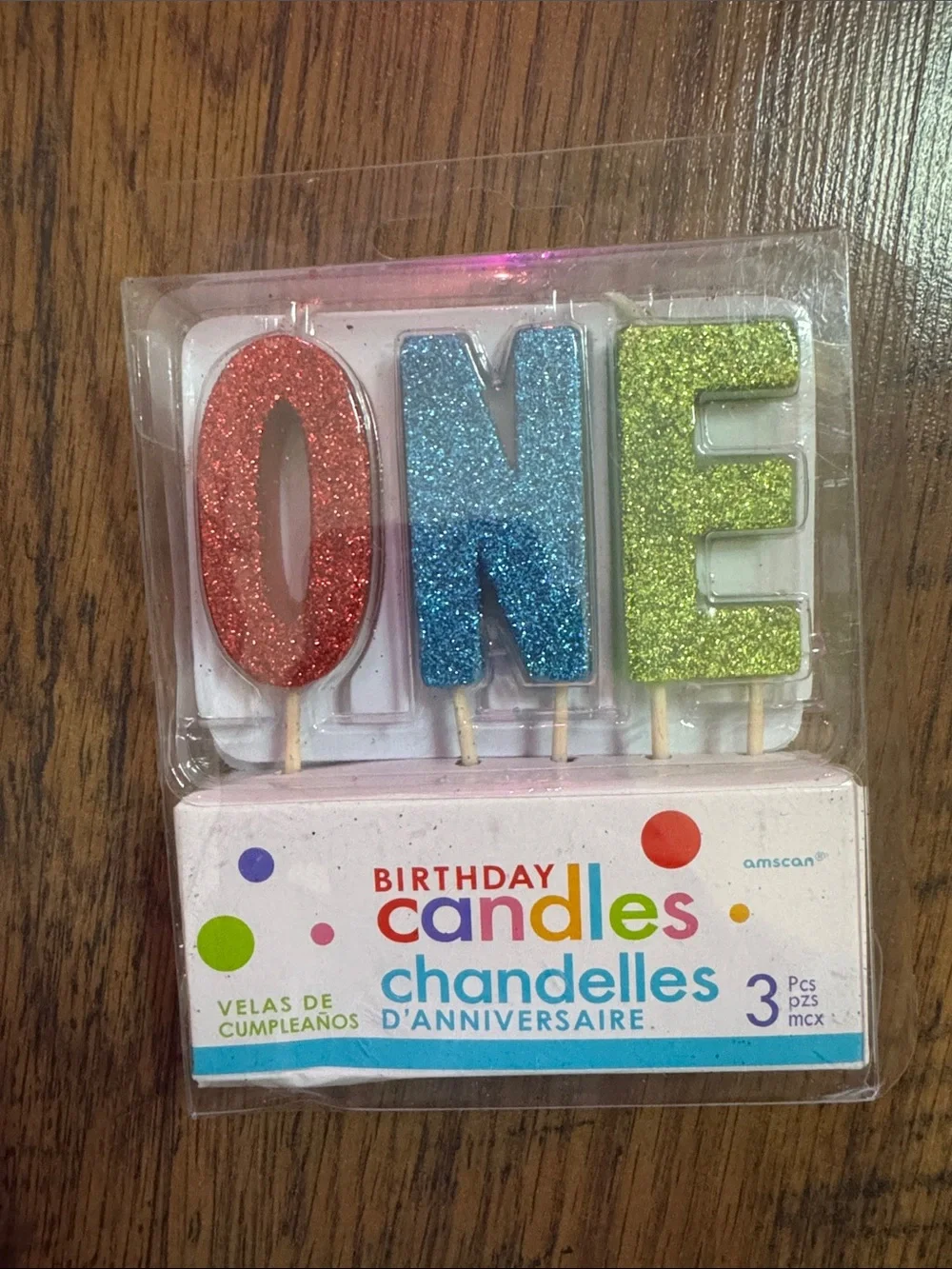 Amscan Glitter 2” 'ONE' Cake Candles - Red, Blue, Green C1.RBk.M